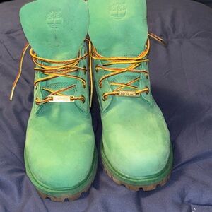 Timberland Forest Green Boots with Orange Accents